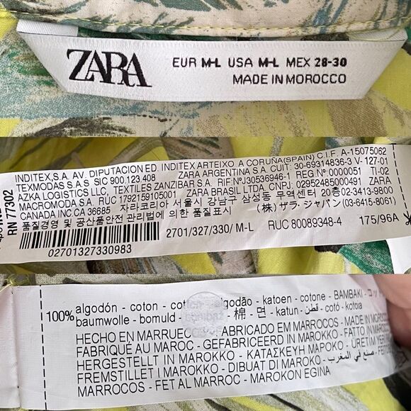 (SOLD) ZARA Tropical Print Button Front Mini Coverup Shirtdress Yellow Green M/L - Picture 6 of 12